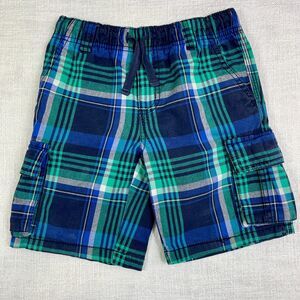 Gymboree Boys Plaid Shorts Size 6 Blue & Green Plaid Shorts Cotton Elastic Waist